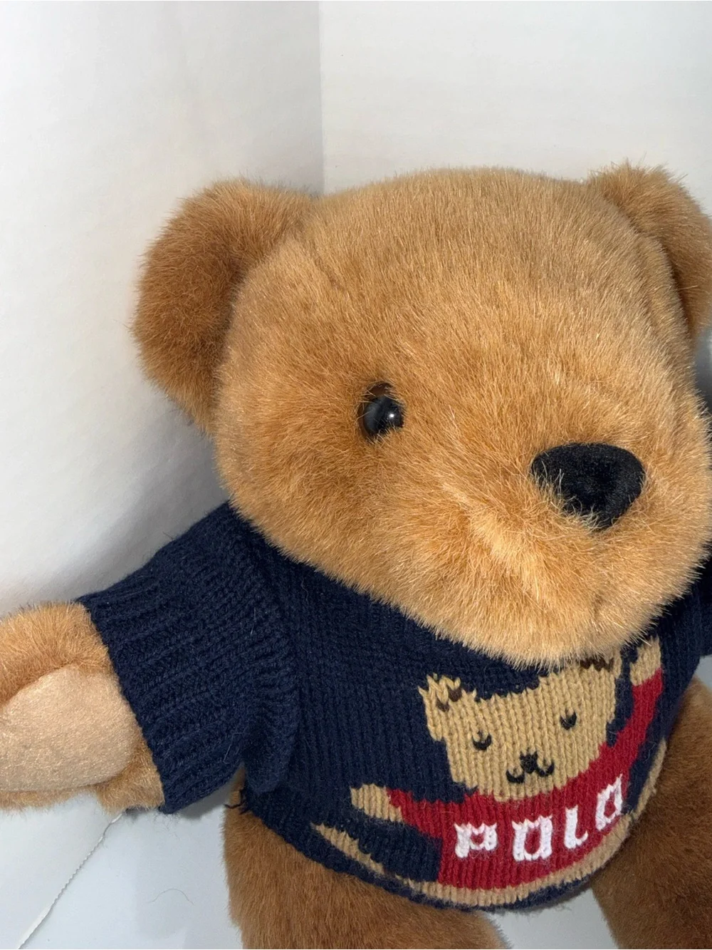 VINTAGE POLO RALPH LAUREN 1997 Plush Teddy Bear with Navy Sweater 15 inches